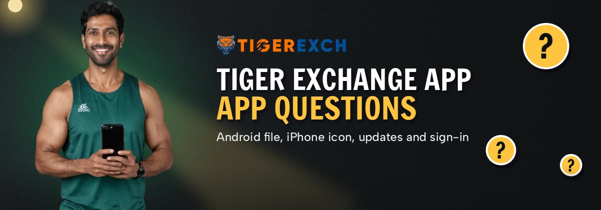 Phone frame beside a short list of common Tiger Exchange app questions about iPhone and safety