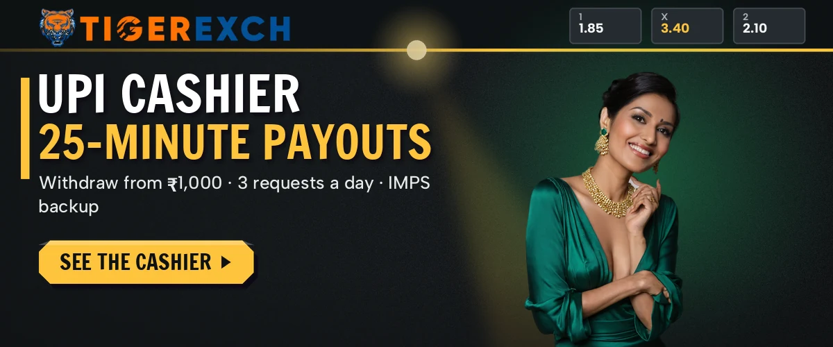 Cashier slide explaining how Tiger Exchange sends UPI and IMPS payouts once KYC is done
