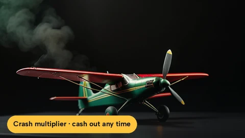 Crash game tile where a small plane climbs while the cash-out multiplier rises