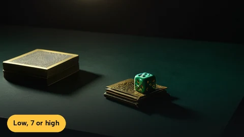 Single card reveal for Lucky 7 with low, seven and high zones marked