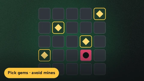 Grid of hidden squares for Mines with a few gems already uncovered